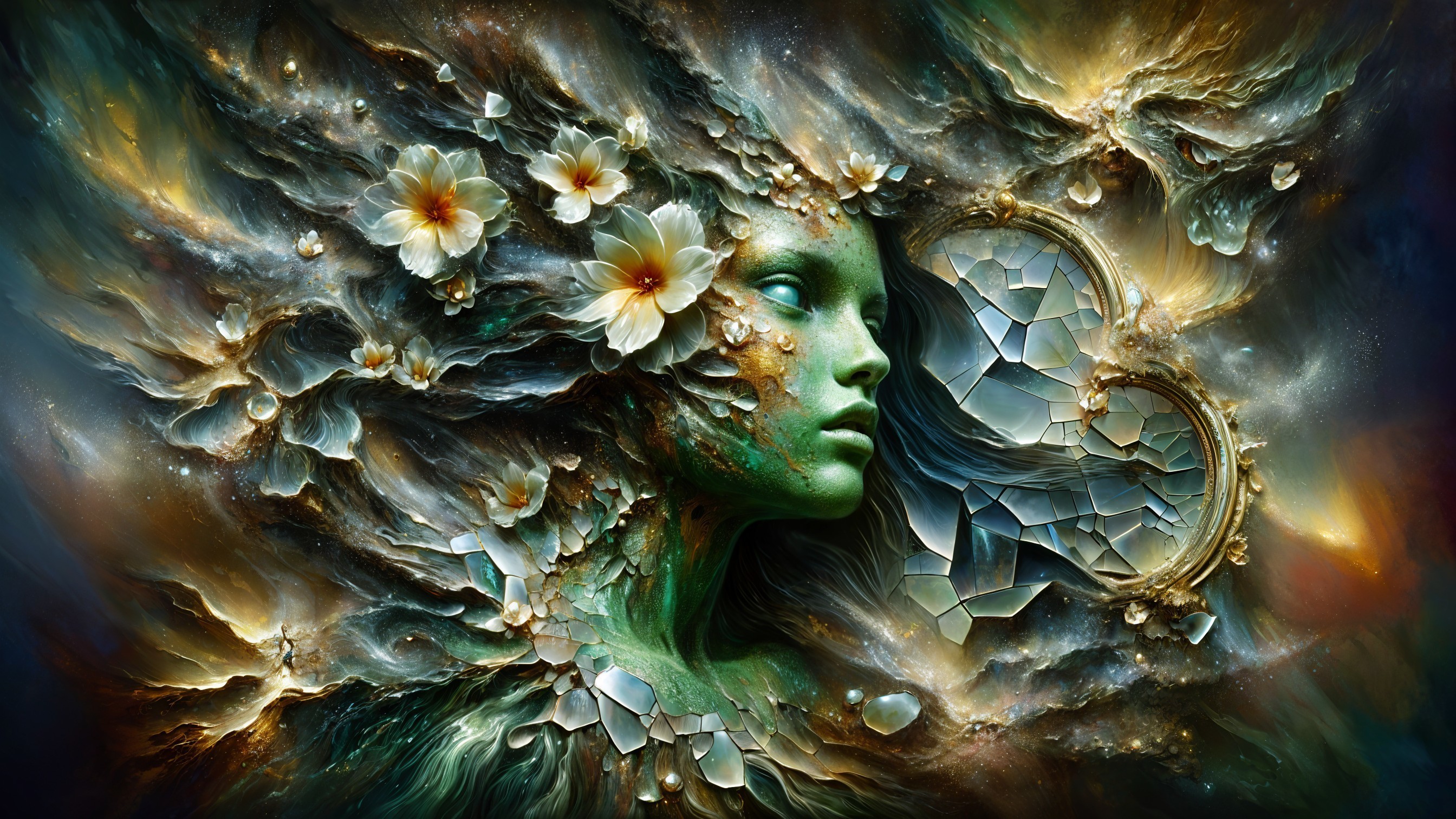Fantasy Scene of a Woman with Cosmic Elements
