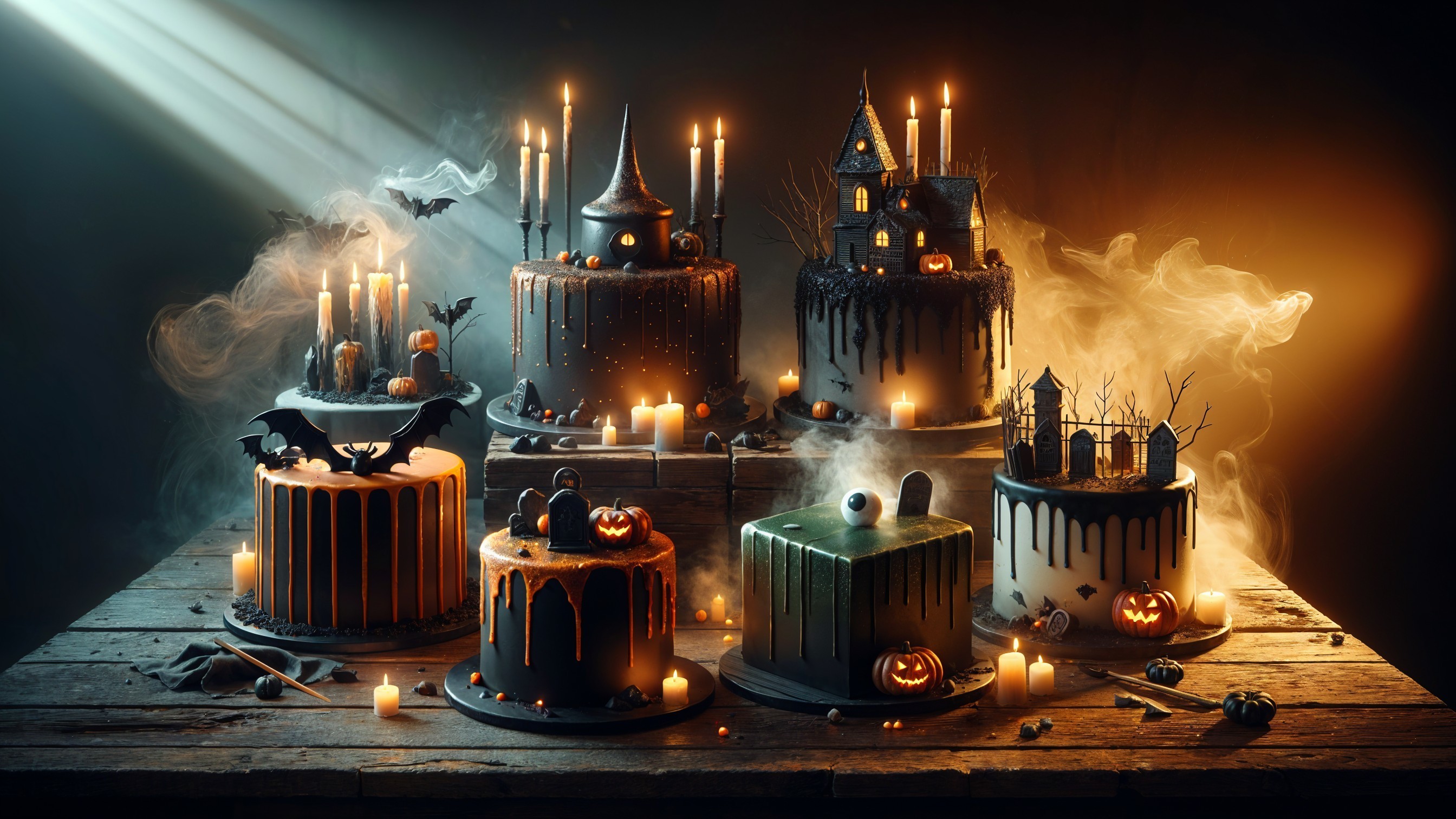 Halloween-Themed Cakes with Spooky Decorations and Atmosphere