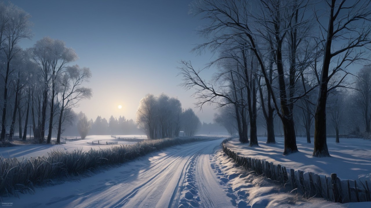 Serene Winter Landscape with Snow-Covered Path