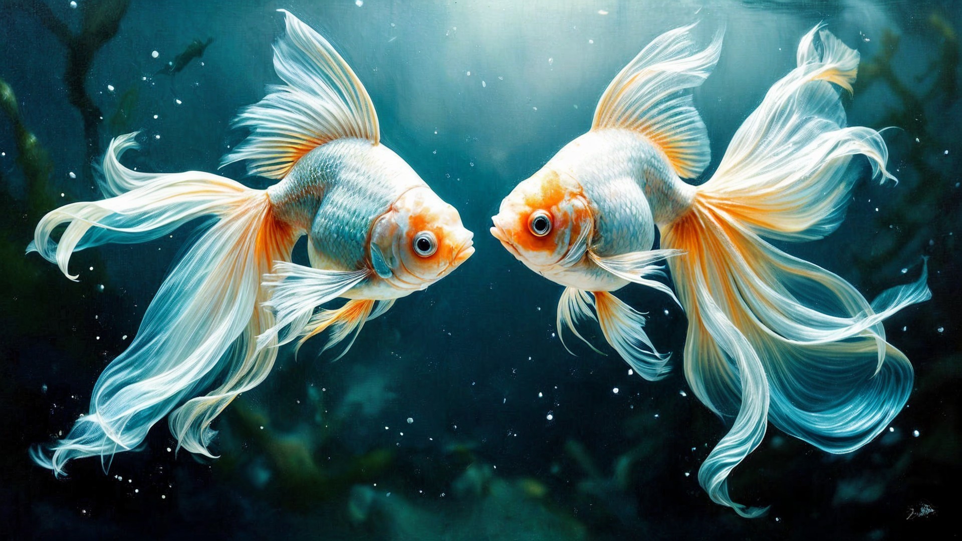 Goldfish in Serene Underwater Scene with Aquatic Plants