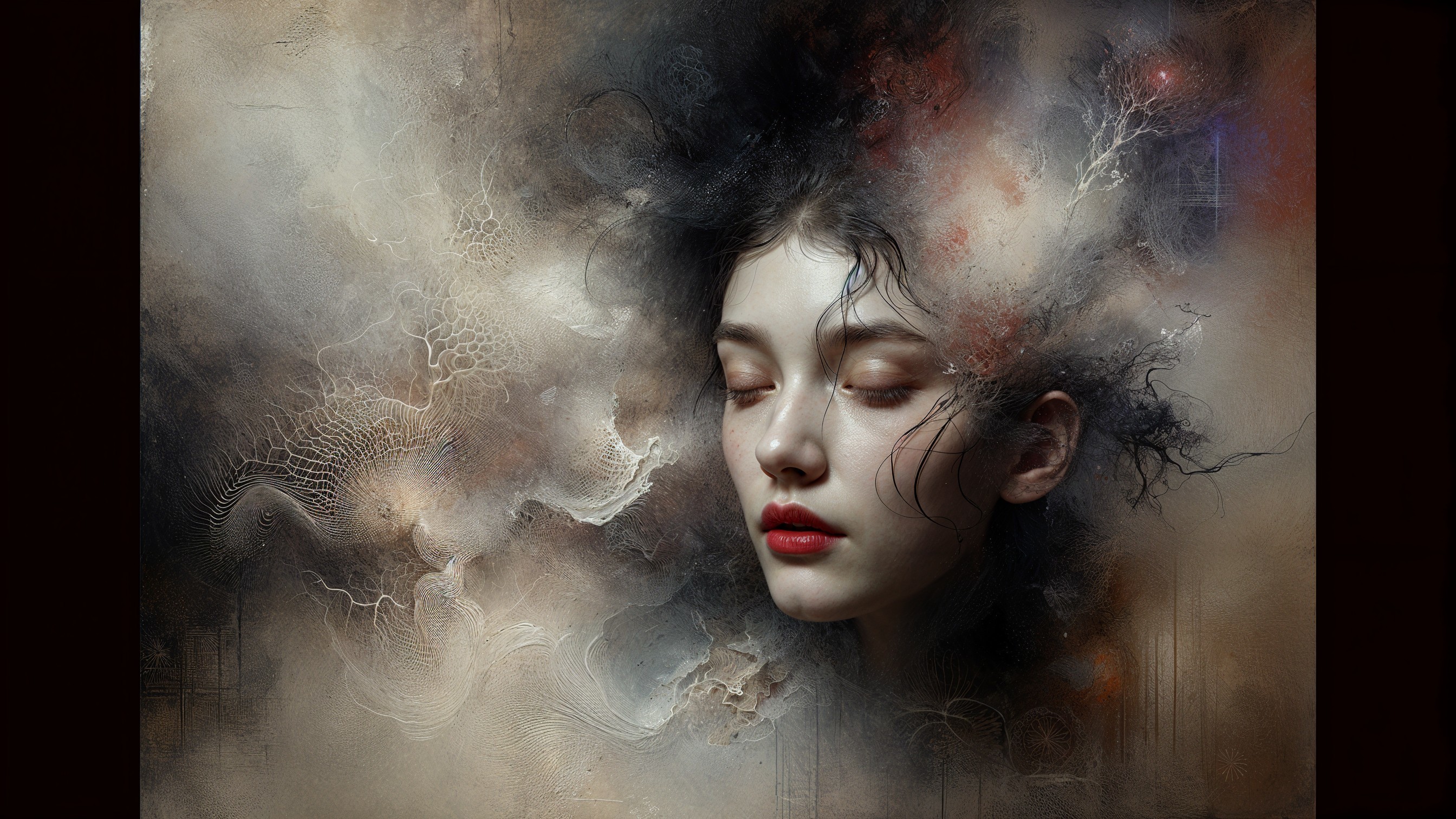 Ethereal Portrait of a Serene Girl with Abstract Background