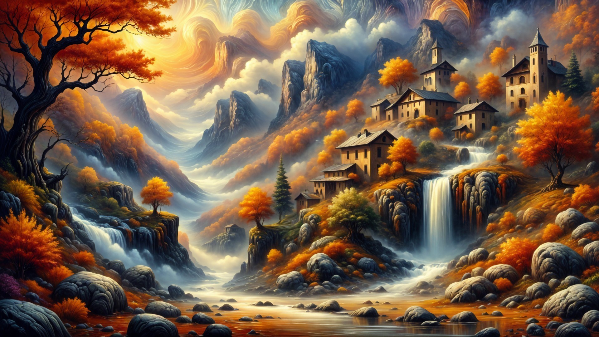 Serene River in Colorful Valley with Majestic Mountains