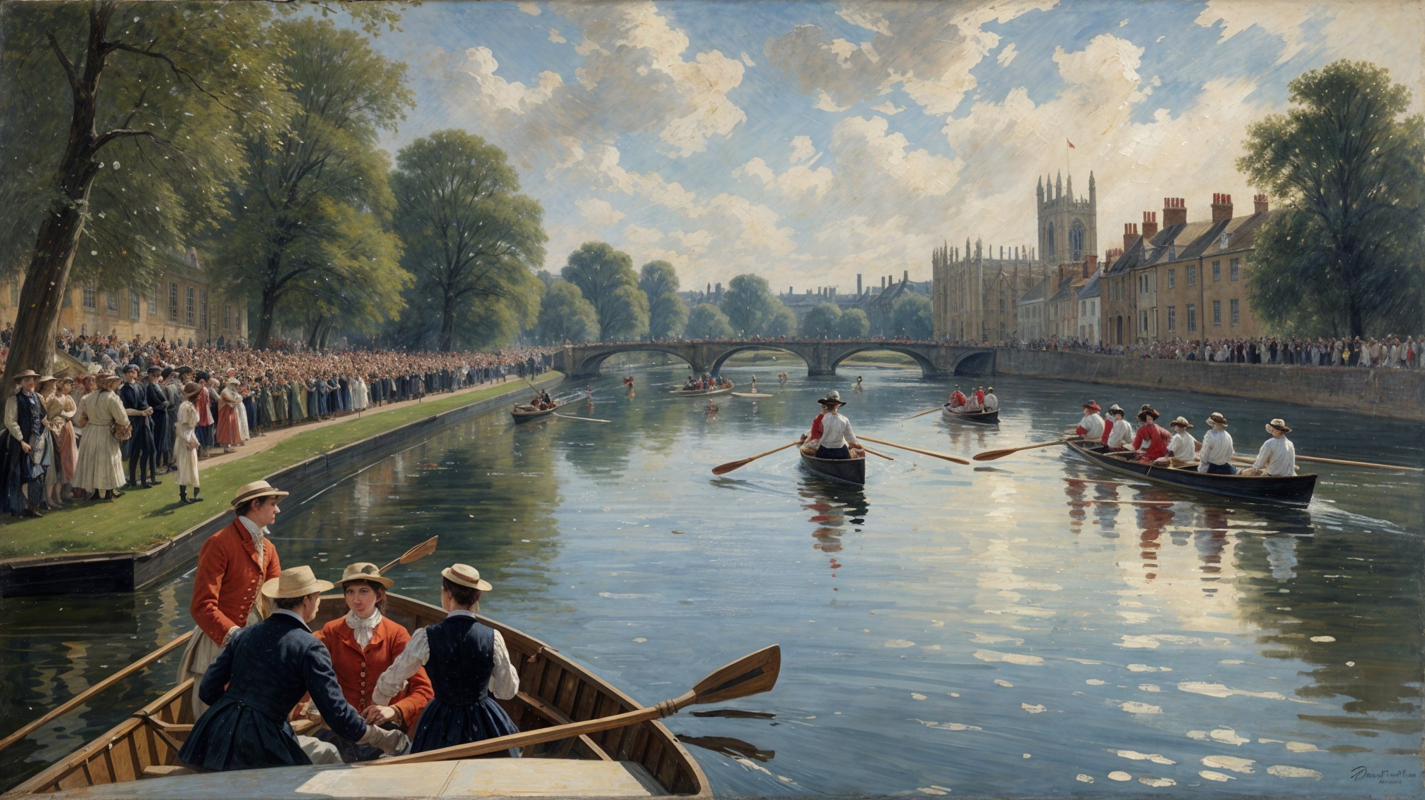 Rowing Competition on the River Cam with Spectators