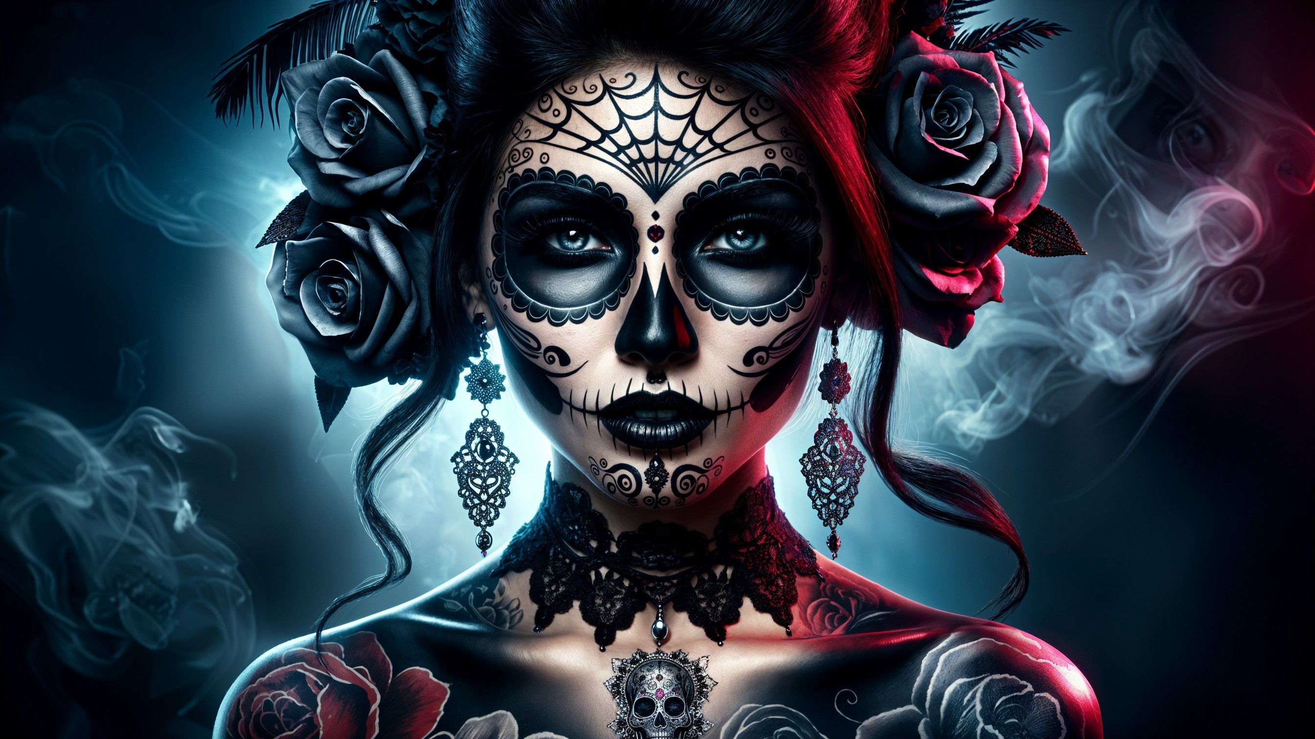 Woman with Day of the Dead Makeup and Jewelry