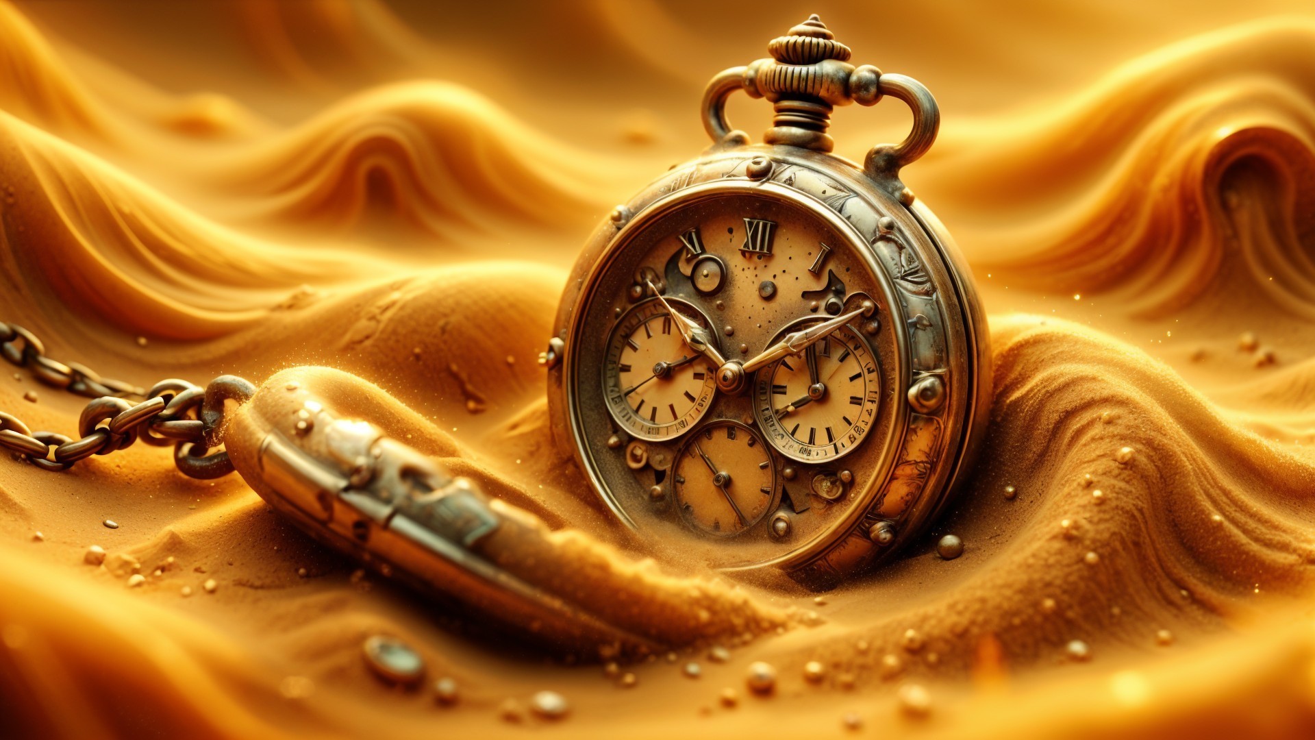 Vintage Pocket Watch Surrounded by Flowing Sand