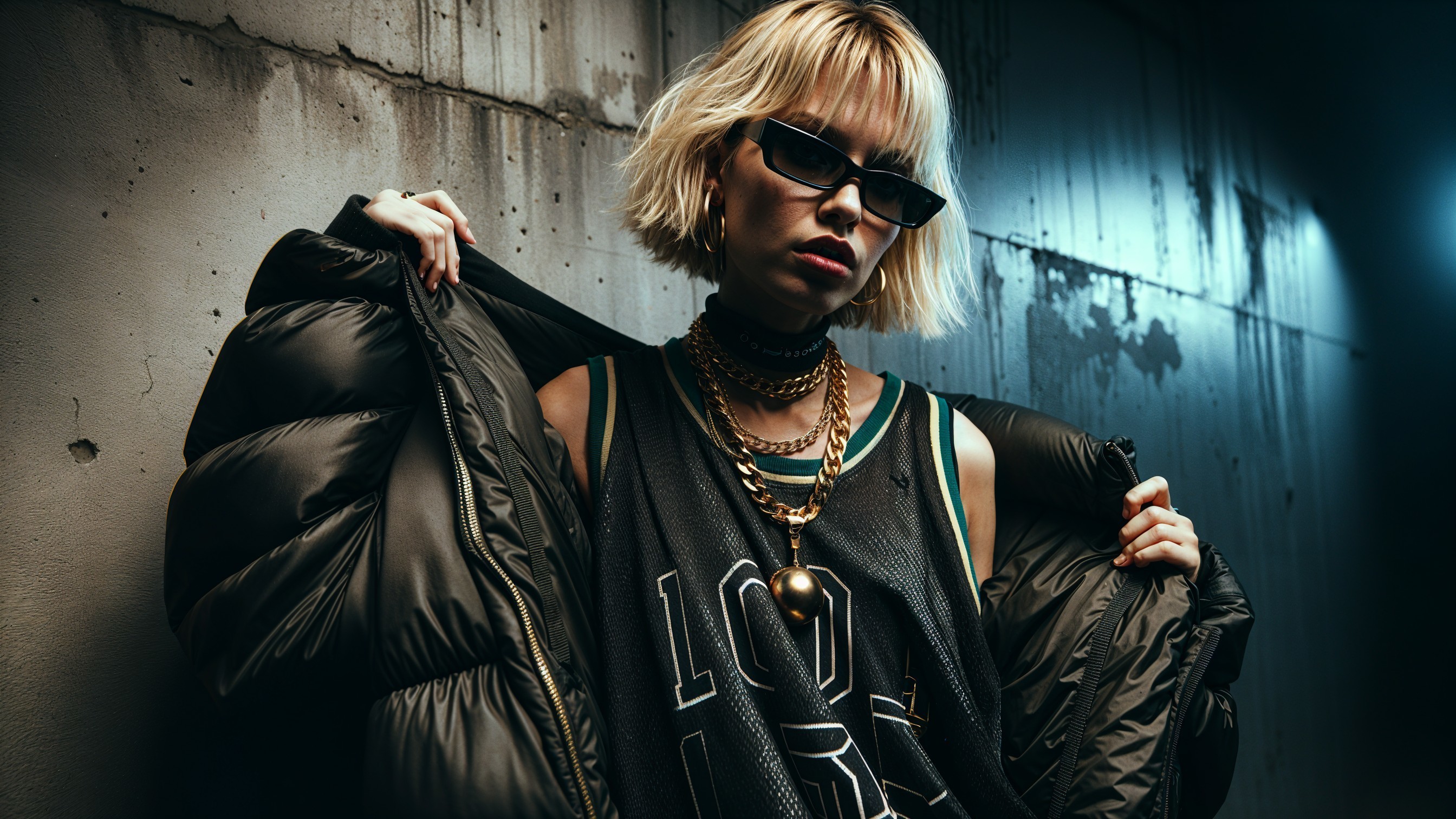 Fashionable Individual in Urban Gritty Setting
