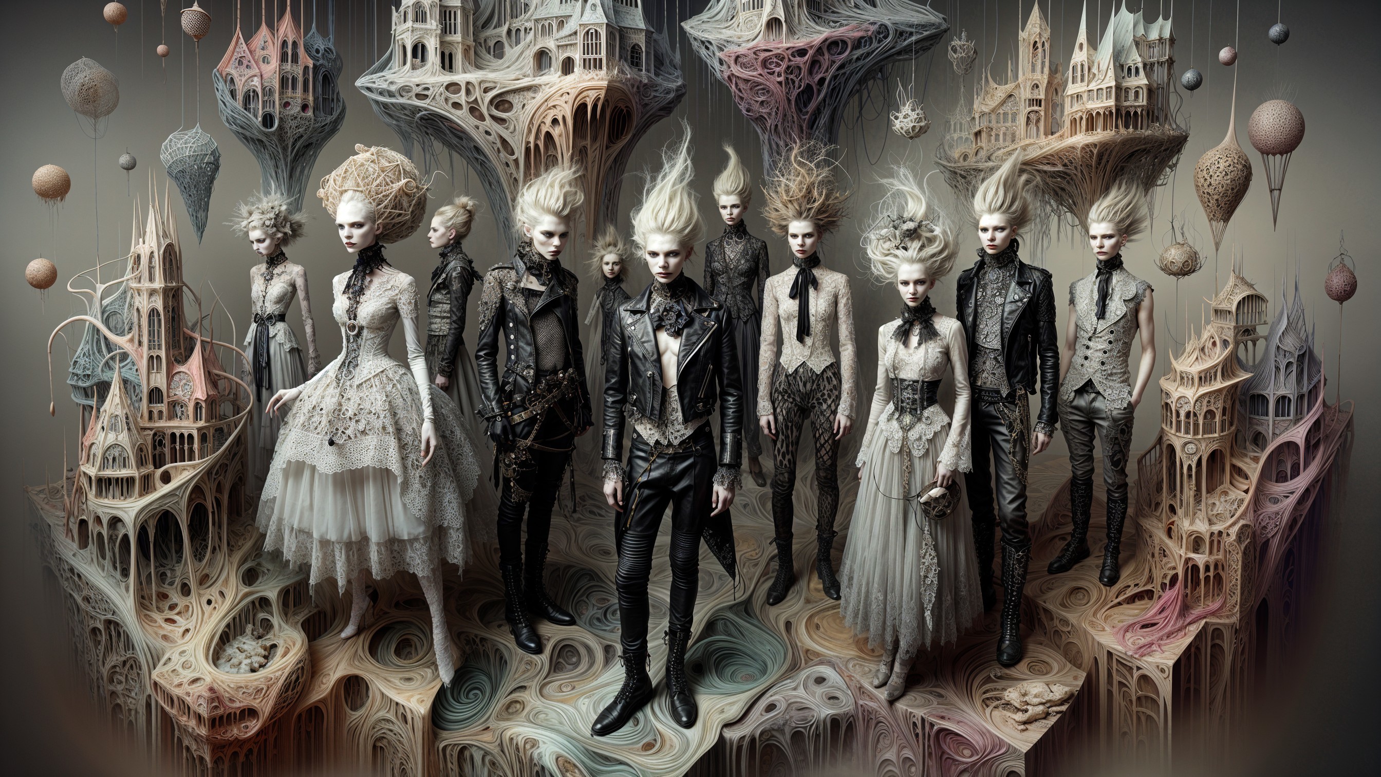 Surreal Gathering of Ethereal Figures in Fantasy Setting