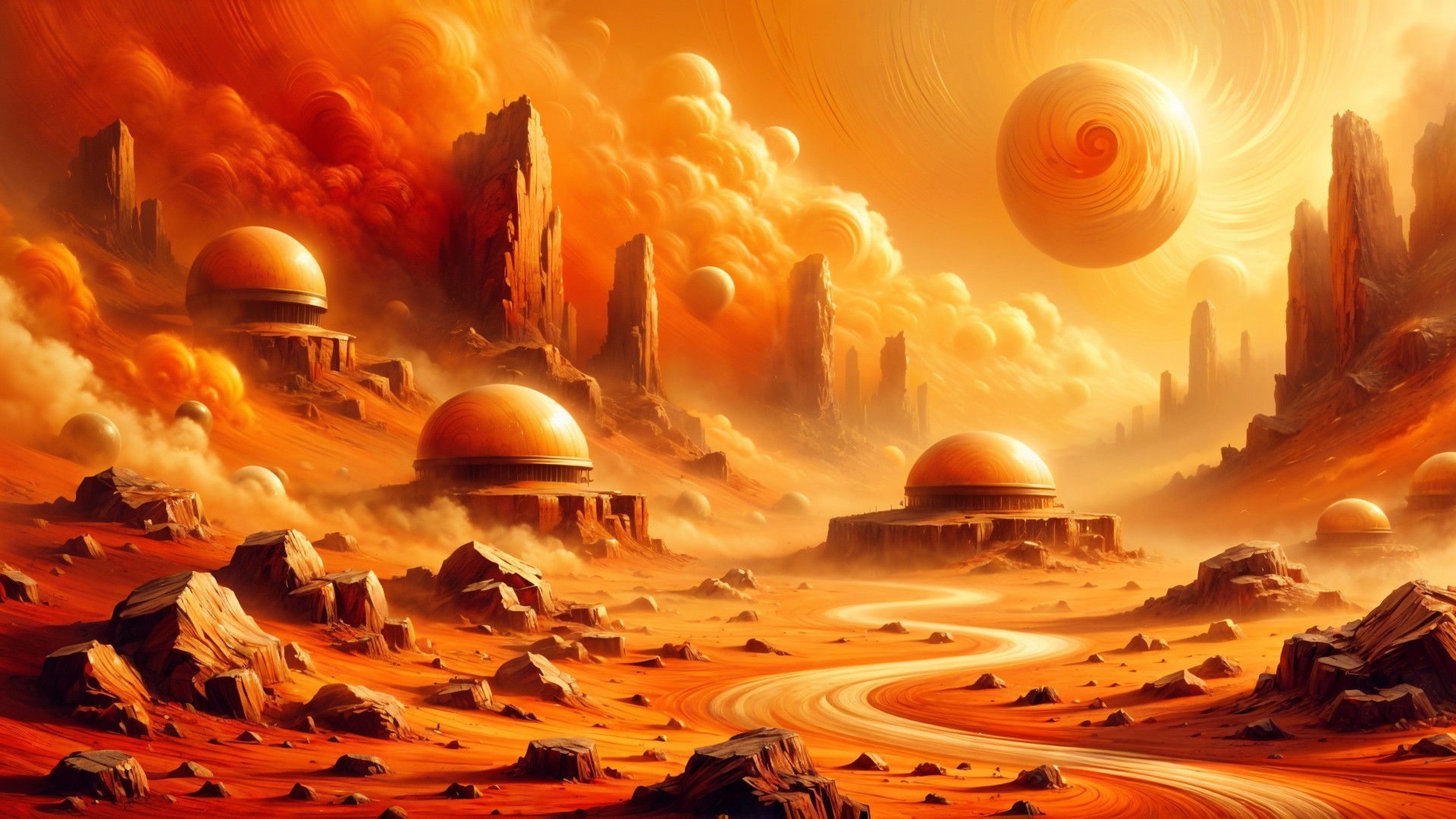 Surreal Landscape with Orange and Gold Hues