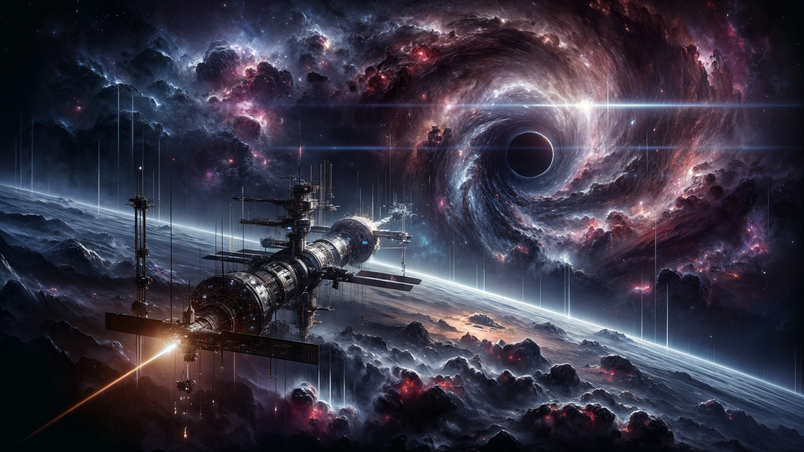 Futuristic space station orbiting a vibrant planet