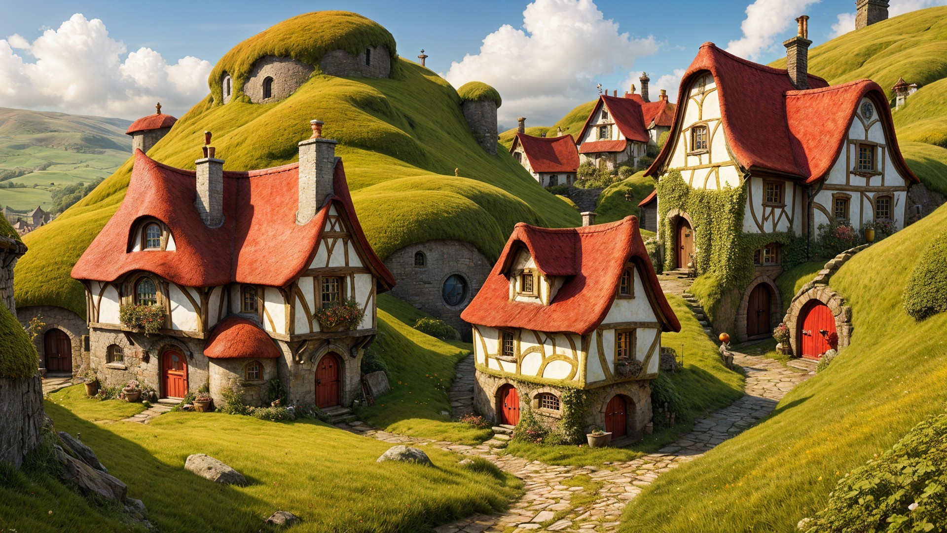 Charming Cottages in a Whimsical Village Landscape