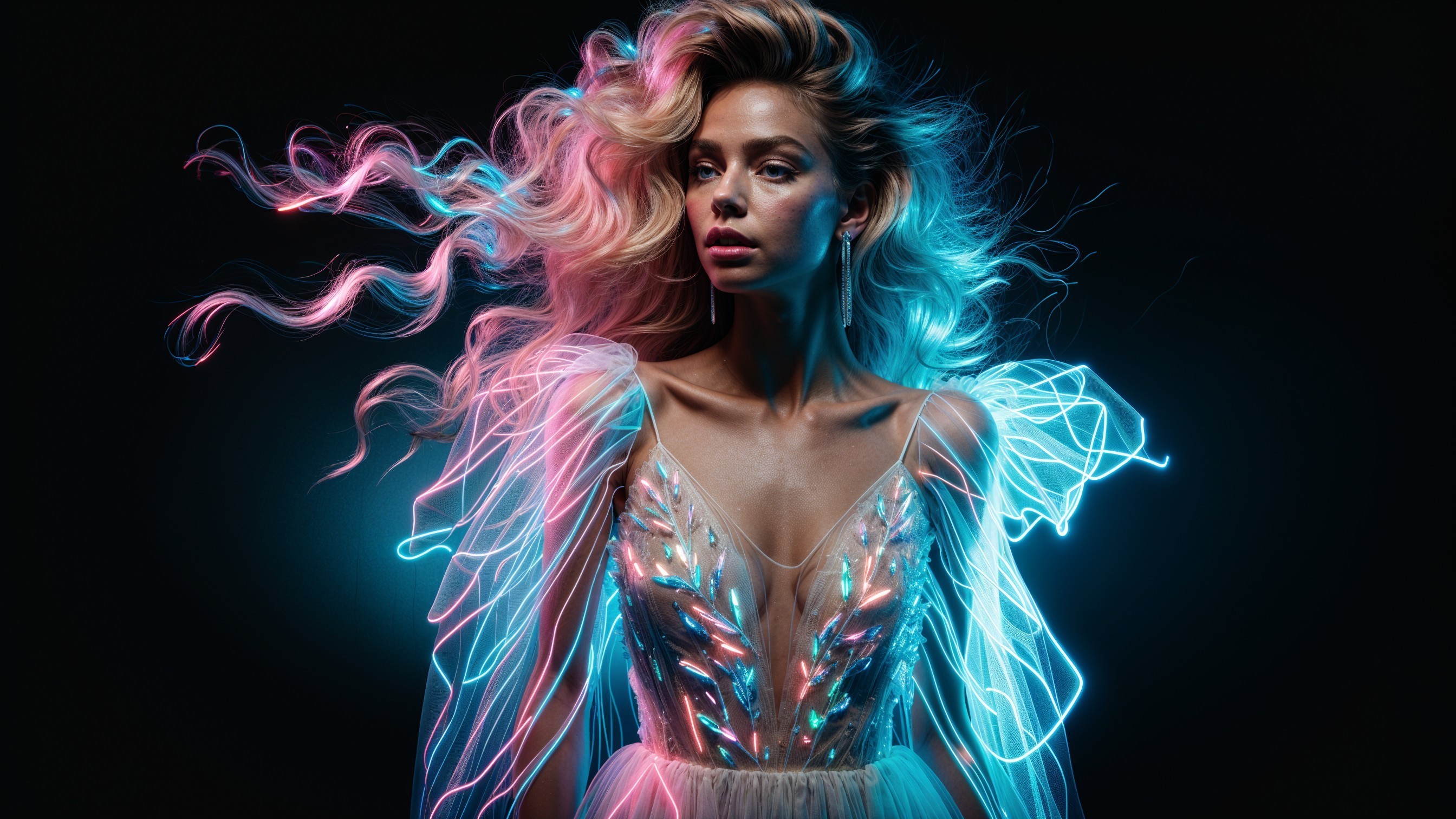 Glamorous dress with lights against dark background