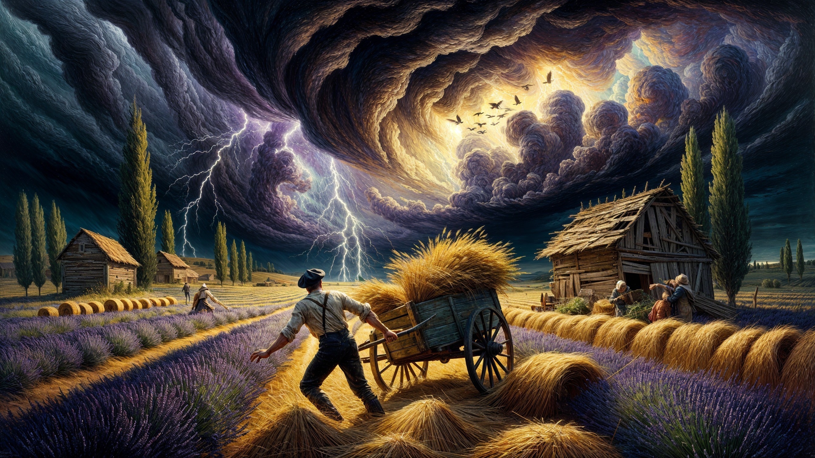 Twilight Landscape with Farmer and Approaching Storm