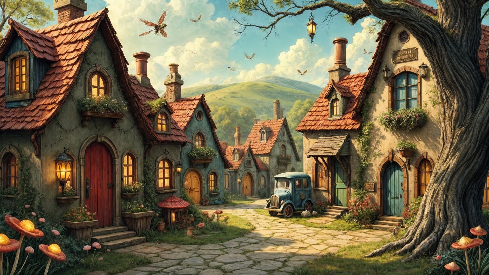 Charming Cottages on a Cobblestone Village Street