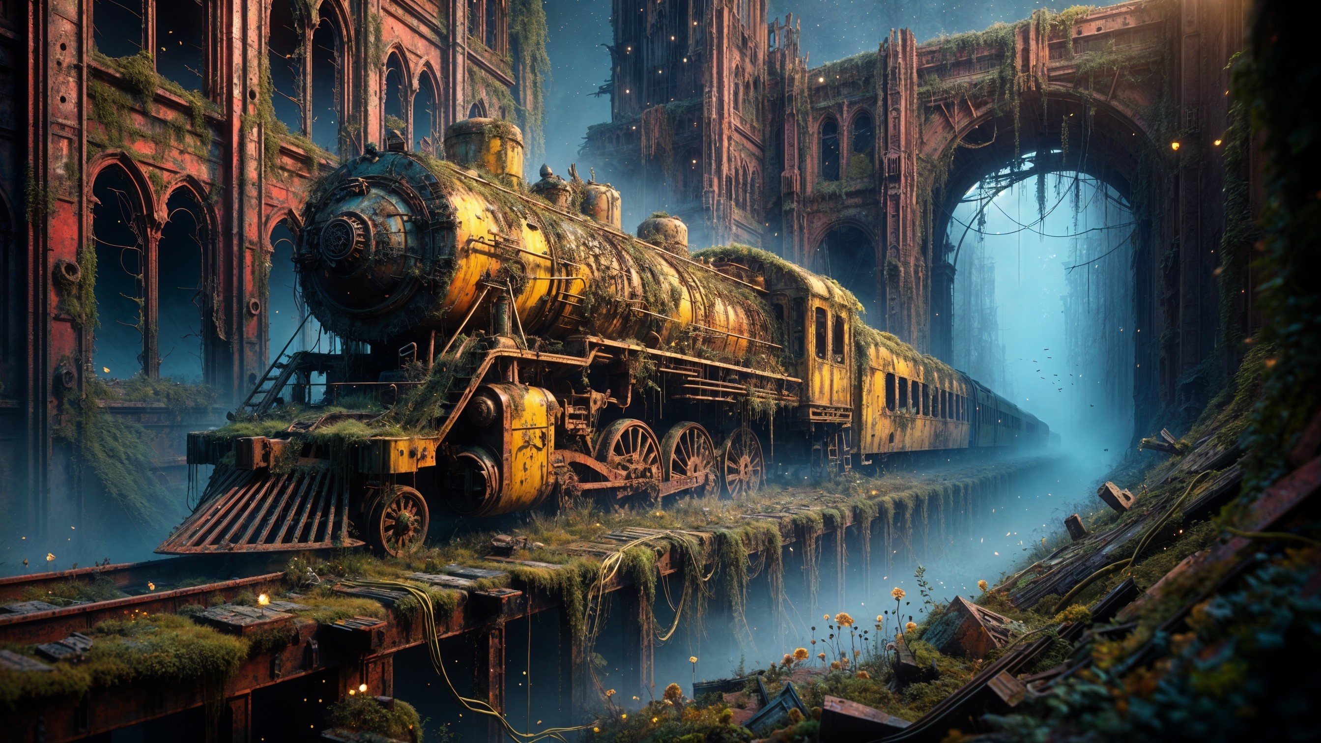 Abandoned Steam Locomotive Surrounded by Nature's Growth