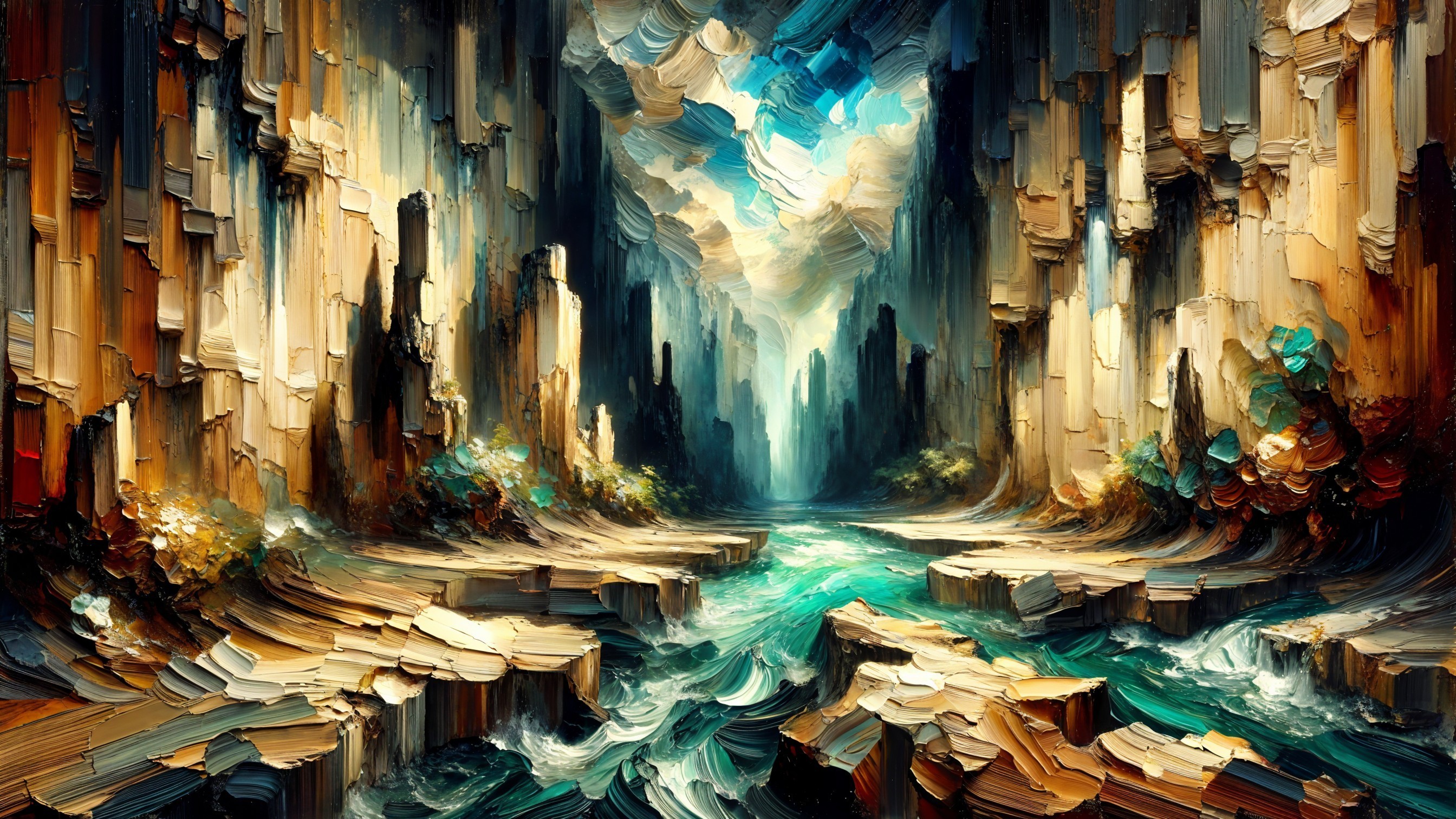 Fantastical Canyon Landscape with Winding River and Cliffs