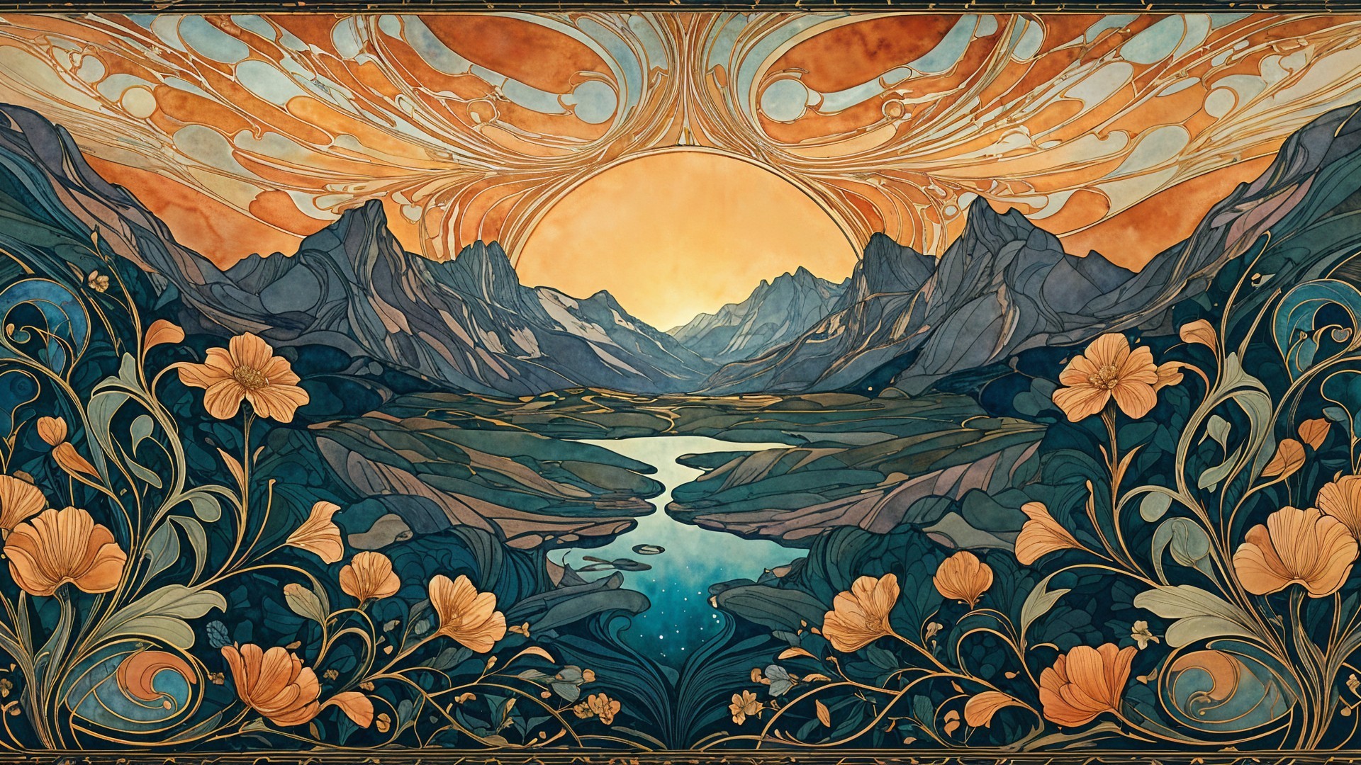 Serene Landscape with Mountains and Flowing River