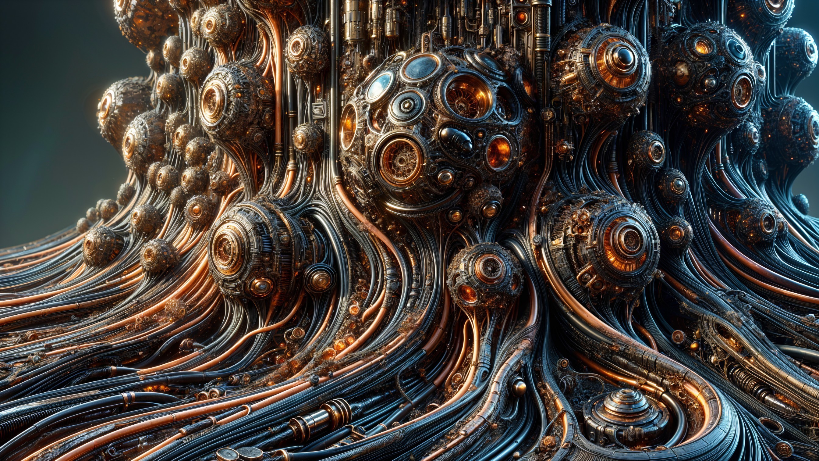 Futuristic Structure with Metallic Tubes and Spheres
