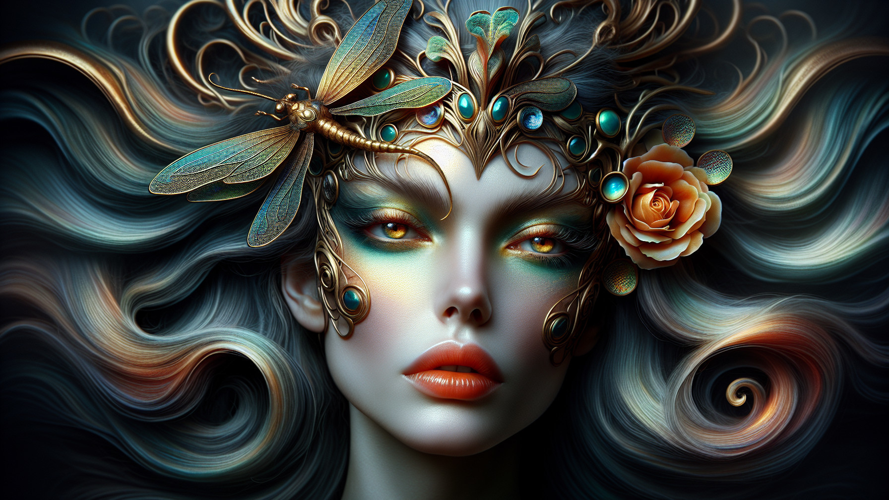 Detailed Portrait of a Woman with Golden Headpiece