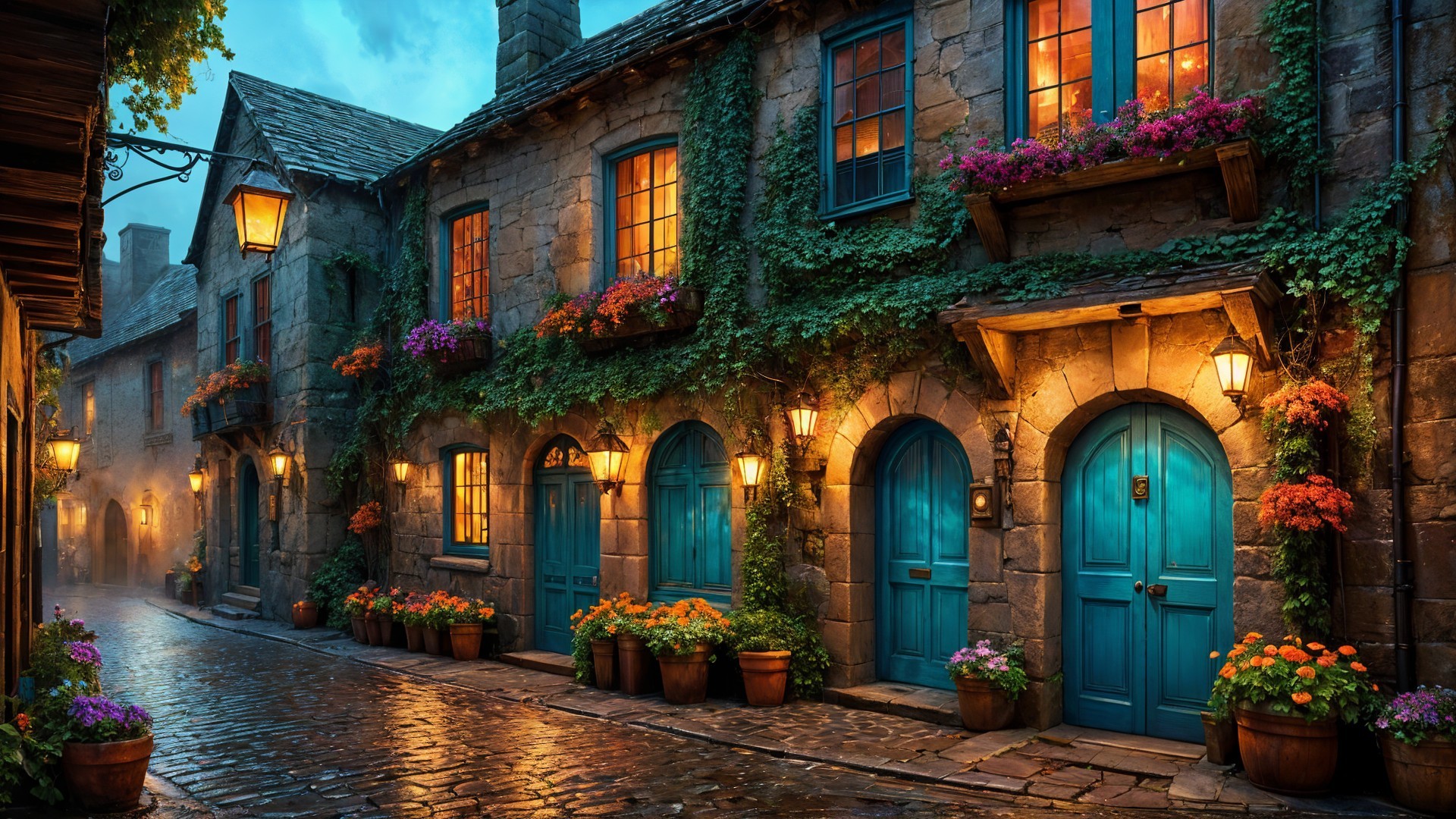 Charming Cobblestone Street with Quaint Stone Houses