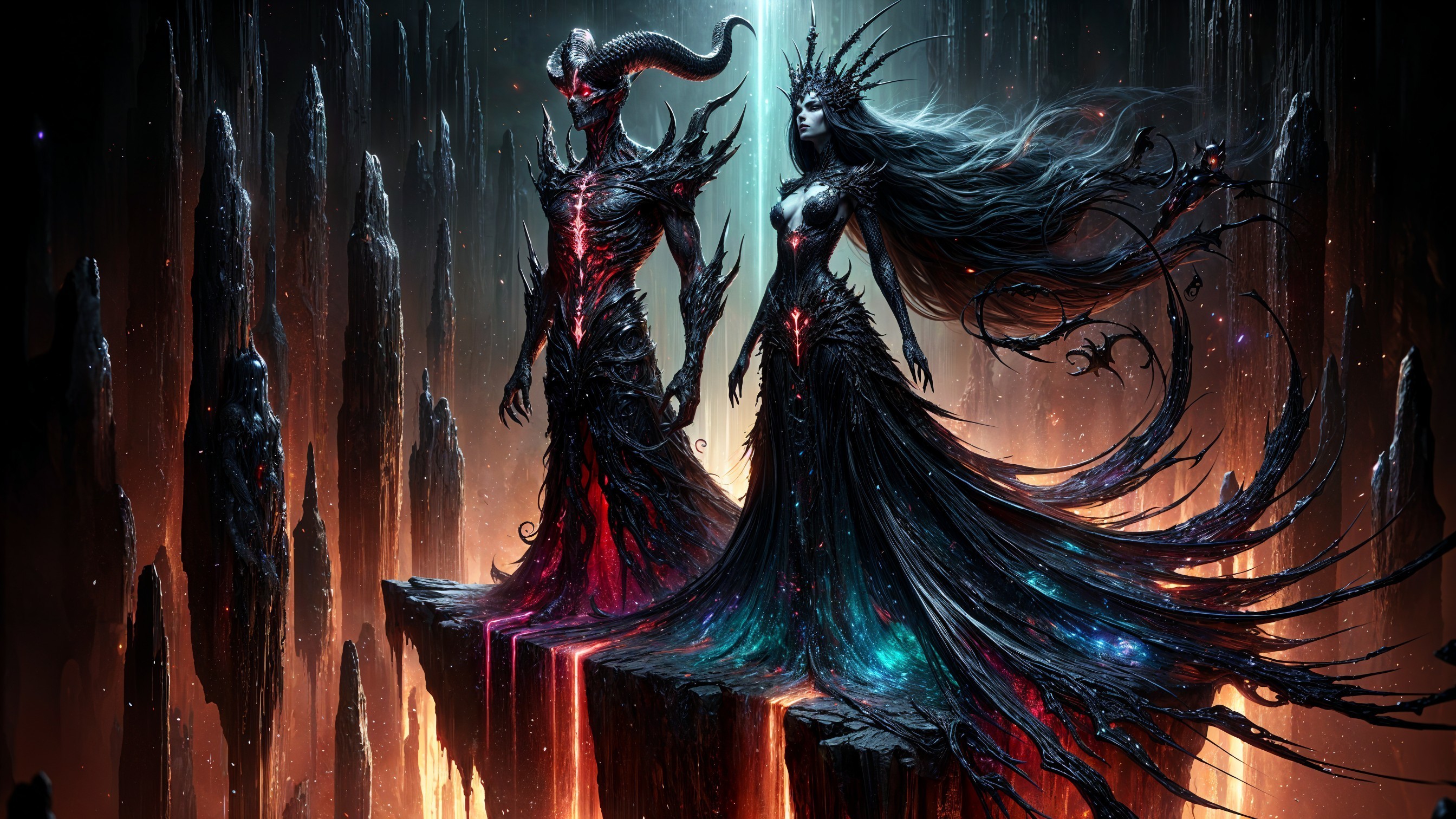 Imposing Figures in a Dark Otherworldly Landscape