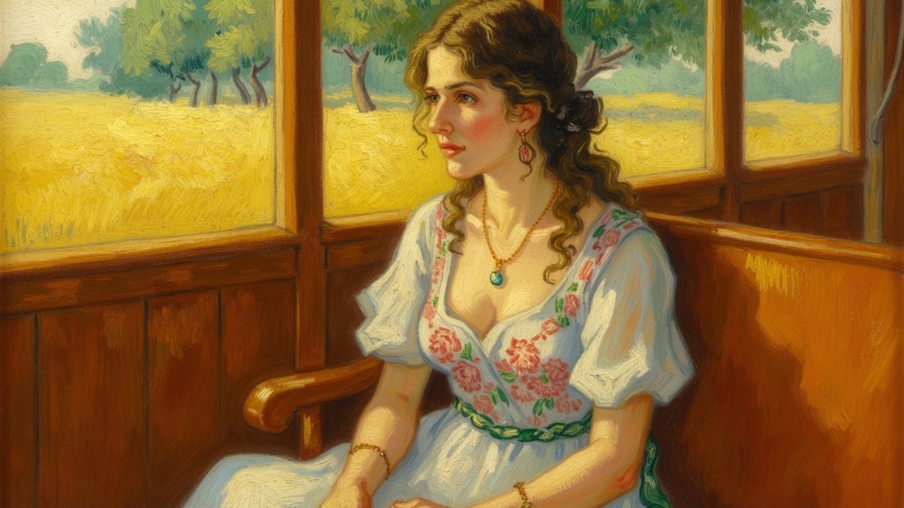 Young Woman in White Dress Gazing Out a Window