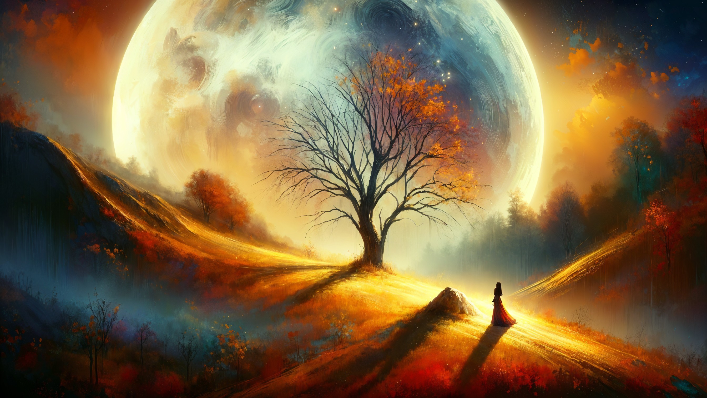 Surreal Landscape with Figure and Barren Tree