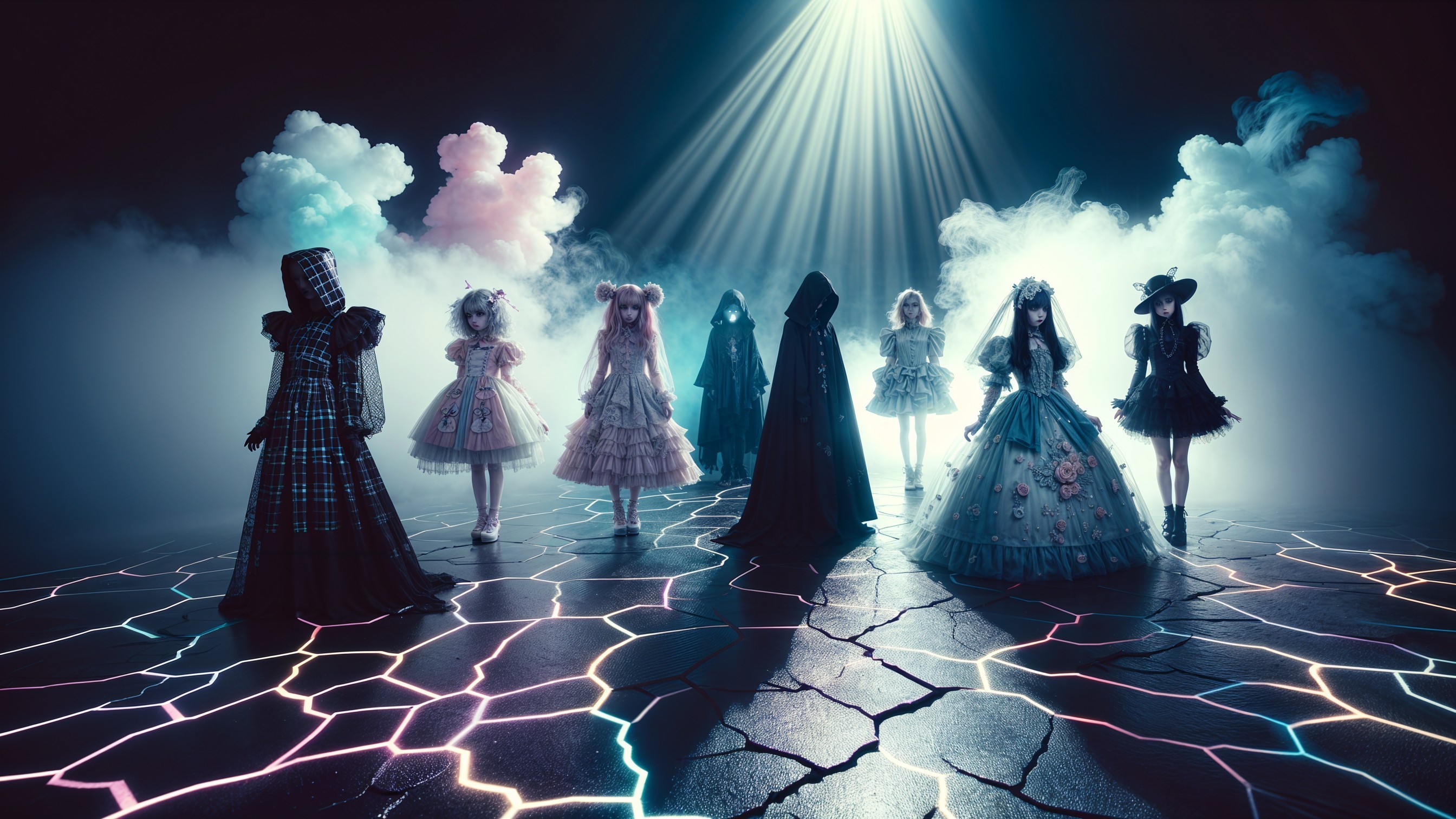 Mysterious Gathering of Whimsical Costumed Figures