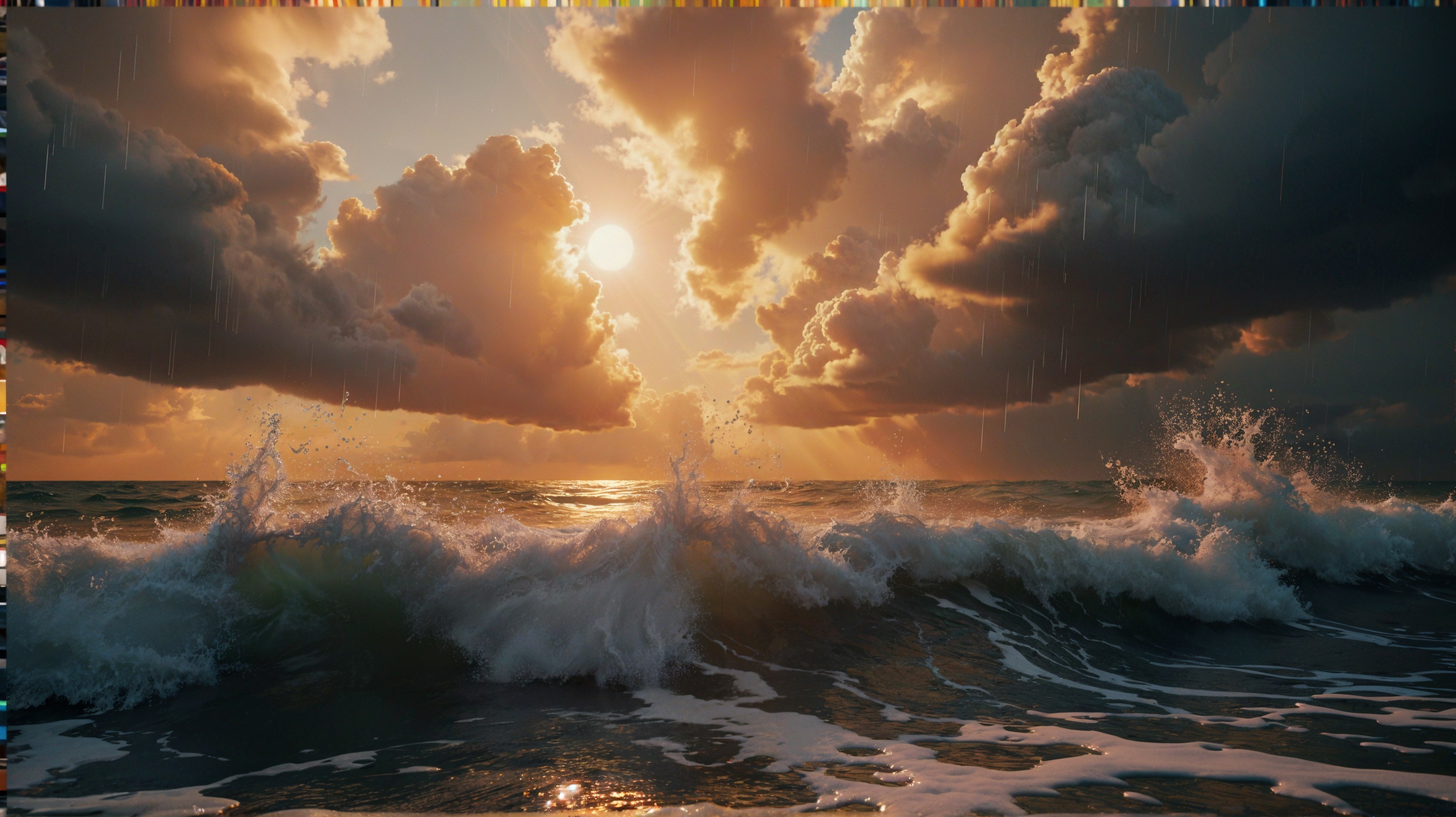 Sunset Over Turbulent Ocean with Dramatic Clouds