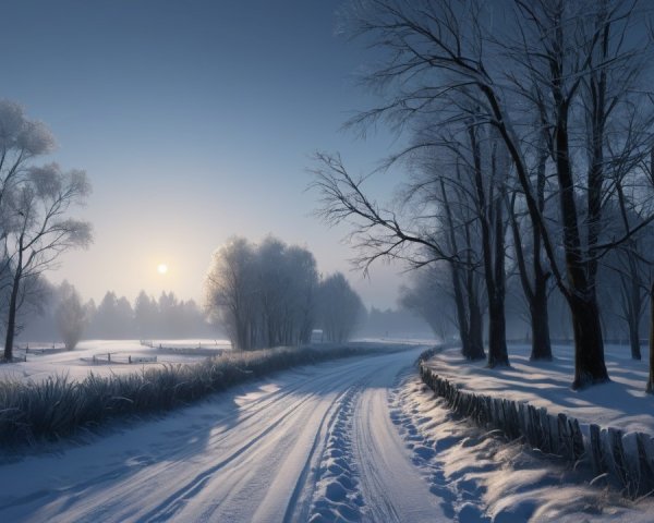 Serene Winter Landscape with Snow-Covered Path