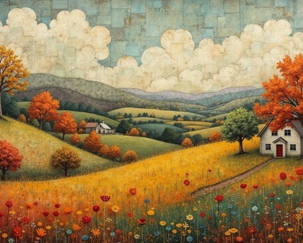 Vibrant Autumn Landscape with Rolling Hills and Foliage