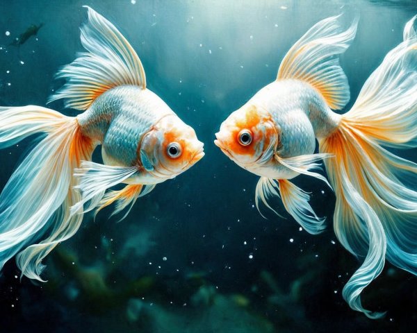 Goldfish in Serene Underwater Scene with Aquatic Plants