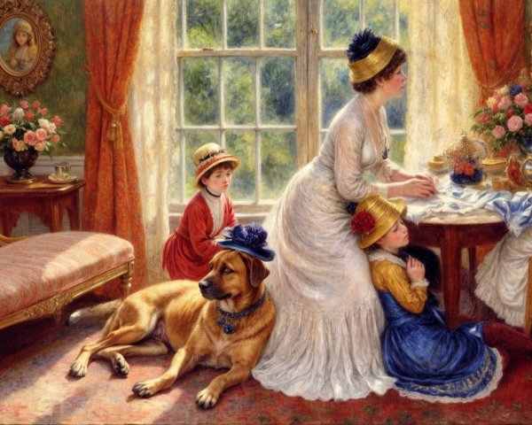 Elegant Interior Scene with Women and Children