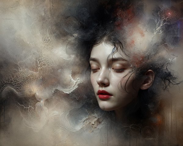 Ethereal Portrait of a Serene Girl with Abstract Background
