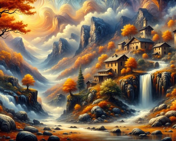 Serene River in Colorful Valley with Majestic Mountains