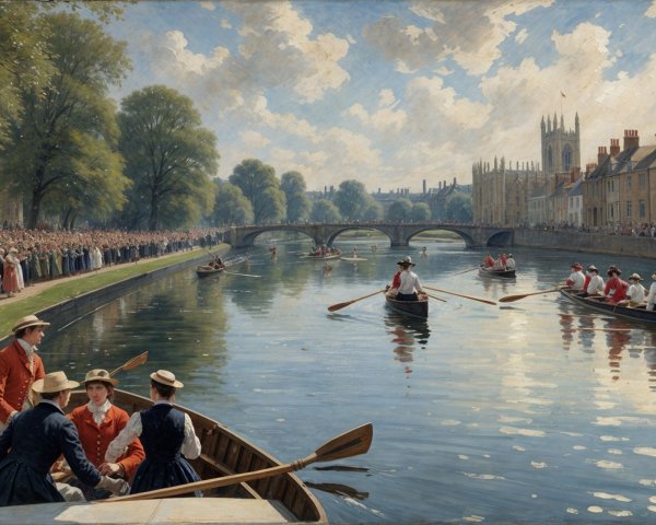 Rowing Competition on the River Cam with Spectators