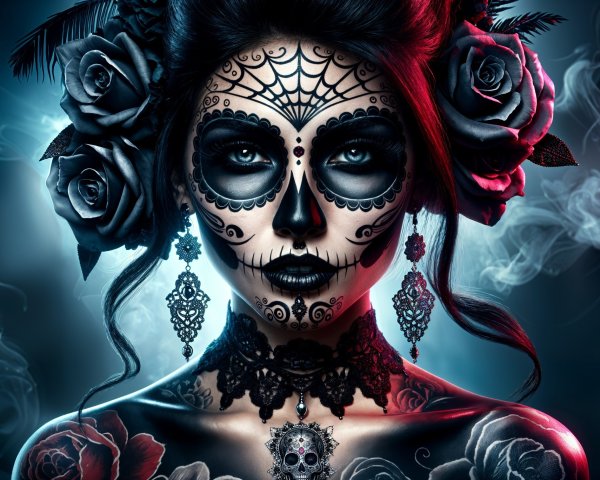 Woman with Day of the Dead Makeup and Jewelry