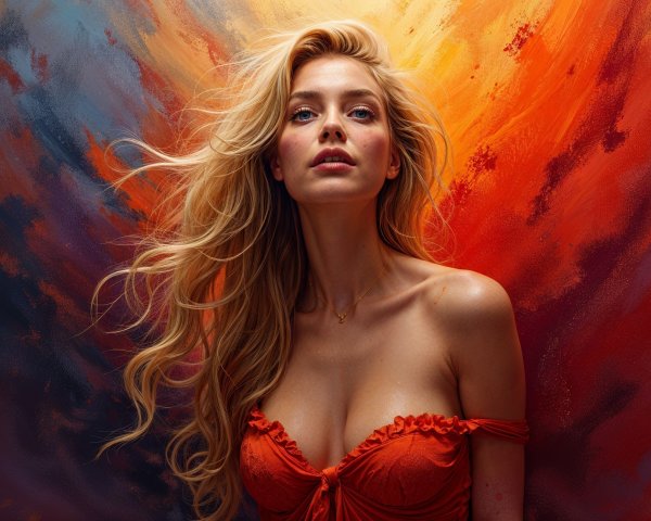 Blonde Woman in Red Top with Colorful Background