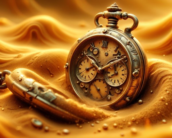 Vintage Pocket Watch Surrounded by Flowing Sand