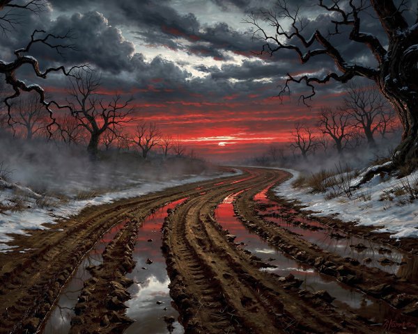 Hyperrealistic Digital Painting of a Dark Pathway