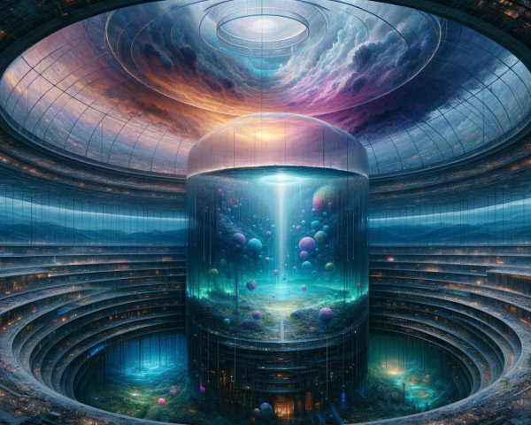 Futuristic Structure with Luminous Glass Chamber