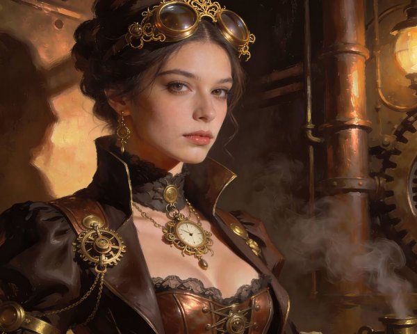 Detailed Steampunk Woman in Industrial Setting