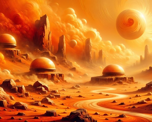 Surreal Landscape with Orange and Gold Hues