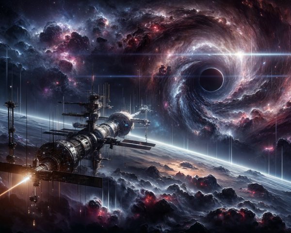 Futuristic space station orbiting a vibrant planet