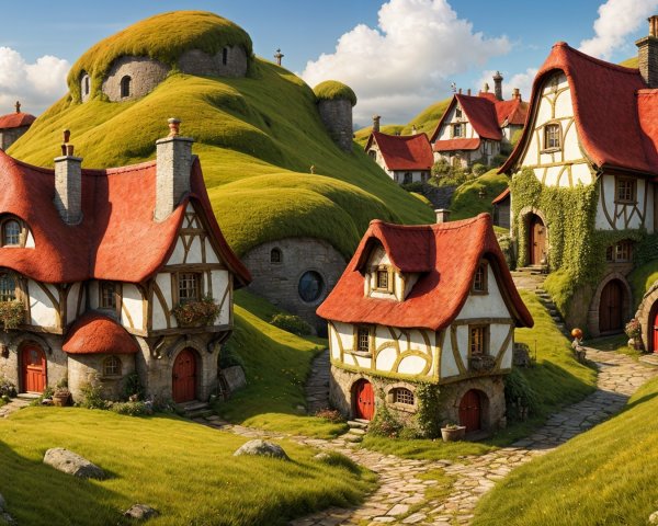 Charming Cottages in a Whimsical Village Landscape