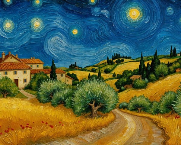 Vibrant Night Sky Over Serene Countryside Landscape
