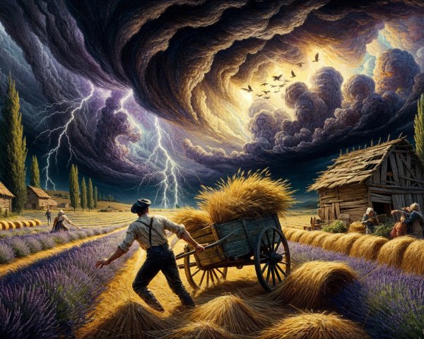 Twilight Landscape with Farmer and Approaching Storm