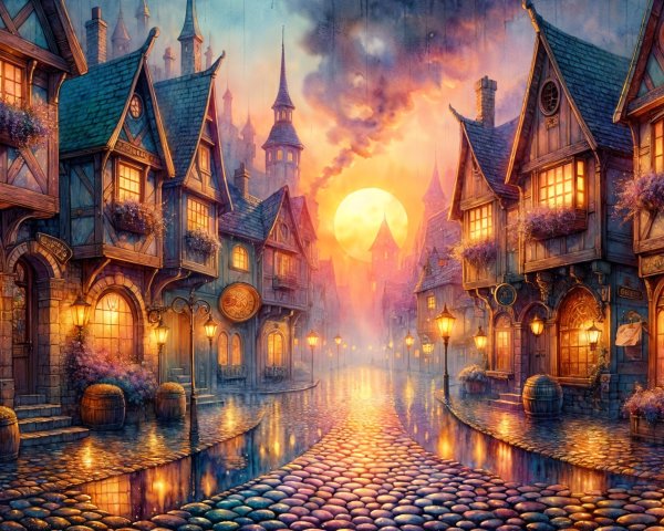 Charming Cobblestone Street with Fairy-Tale Houses