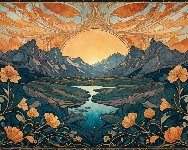 Serene Landscape with Mountains and Flowing River