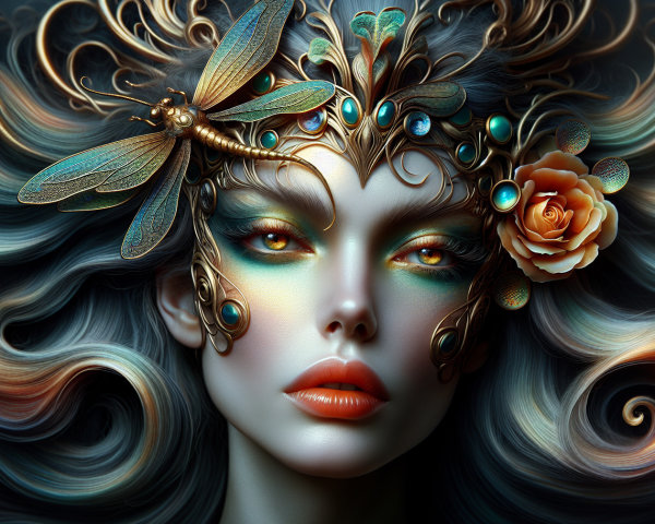 Detailed Portrait of a Woman with Golden Headpiece