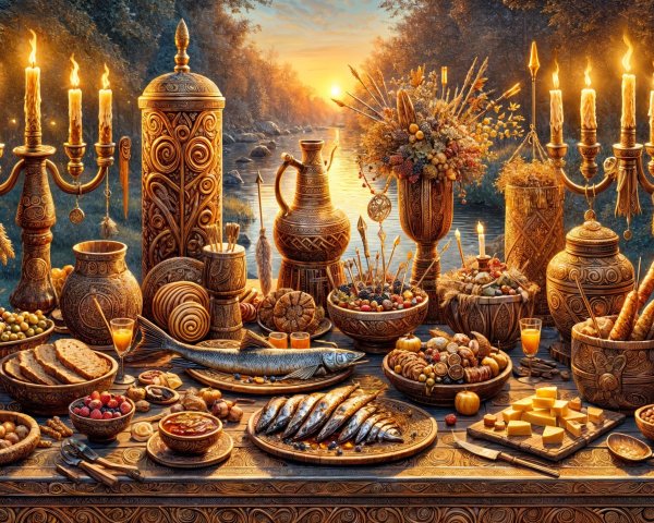 Lavish Banquet with Delectable Dishes at Sunset